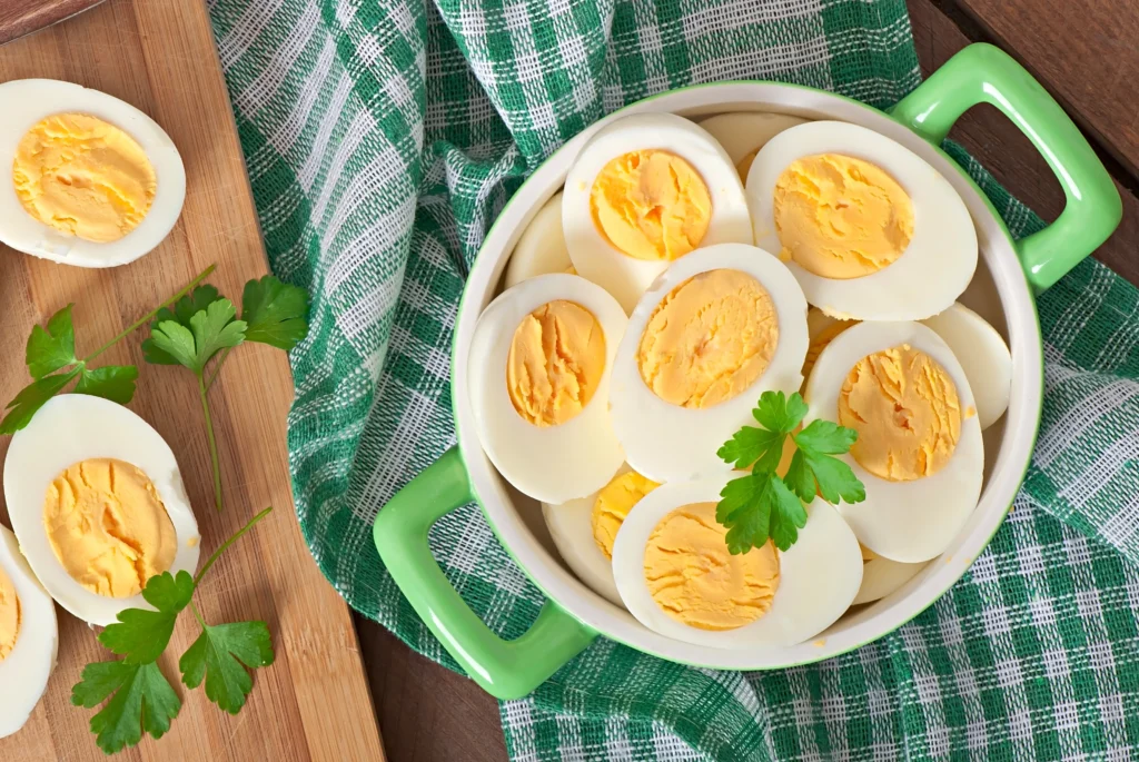 Boiled eggs in plate