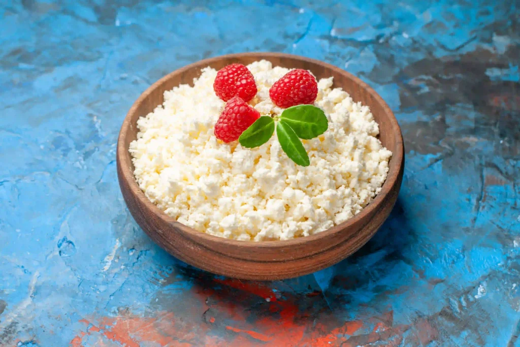 Cottage Cheese with strawberry in a cup