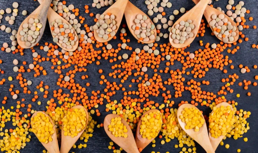 Lentils in spoons